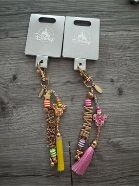 Disney Beaded Mickey & Minnie Key Holders – Yellow & Pink with Gold Hardware